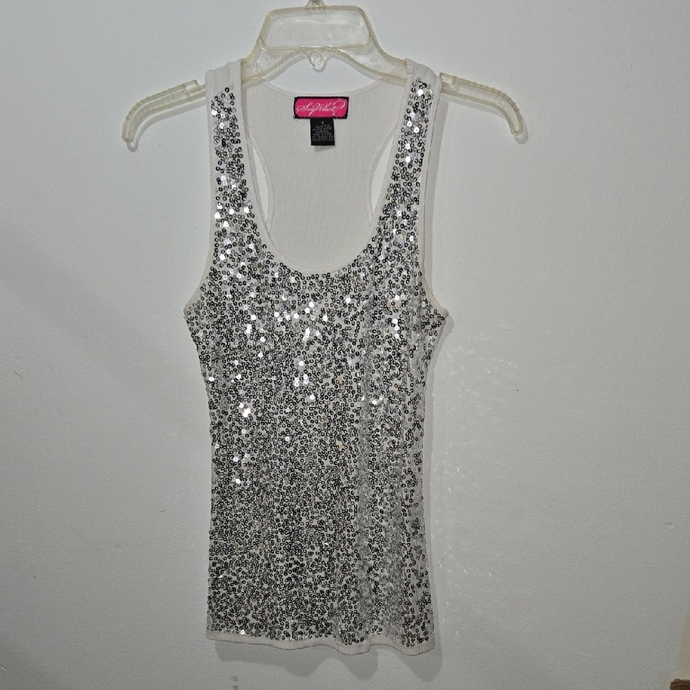 3 For $10: Say What? Silver Sequin Fitted Sleeveless Tank Top